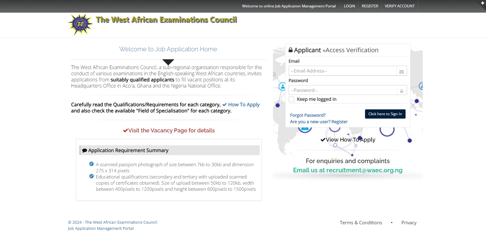 WAEC Recruitment Portal 2024/2025 Application Form – recruitment.waec.com.ng